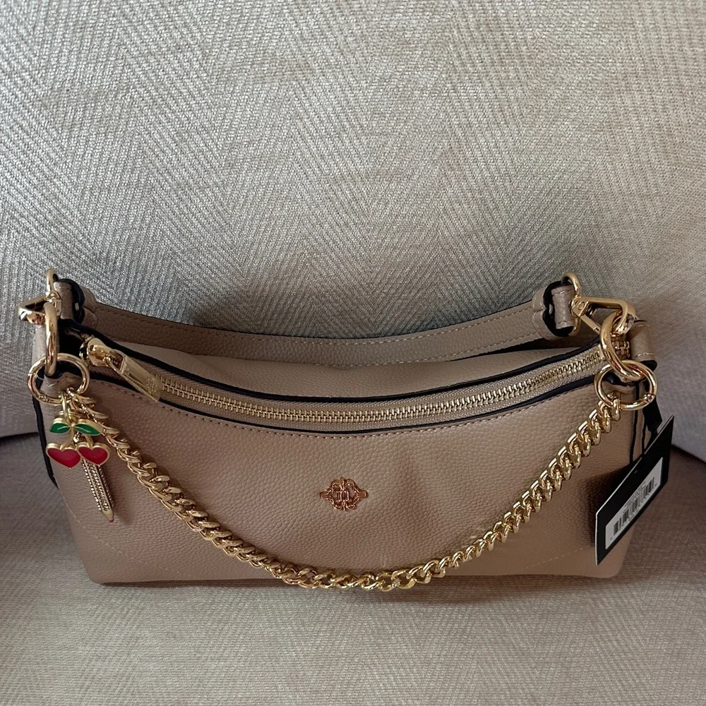 Nanette Lepore Beige Shoulder Bag with Gold Chain